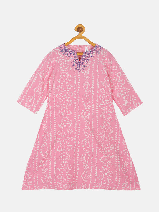 Girls Yoke Embroidery Bandhani Kurta