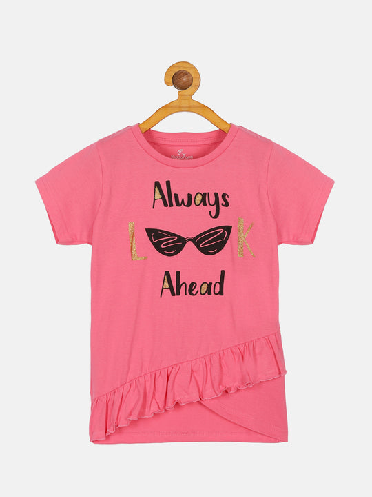 Girl's Printed Half Sleeve tee With Frill Bottom