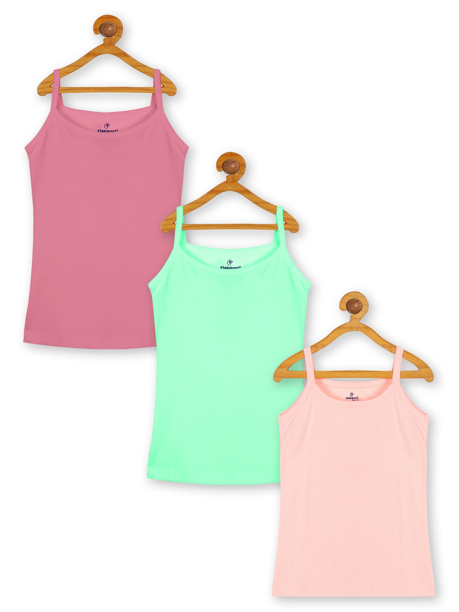 Kiddopanti Girls Solid Camisoles Pack of 3