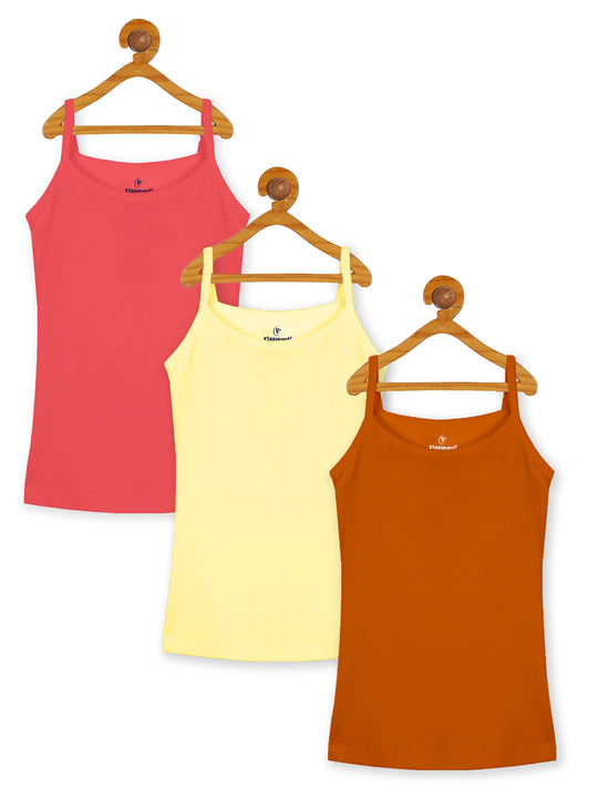 Girls Multi colors Solid Tank Top Pack of 3