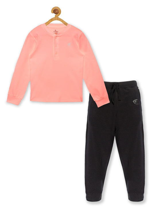 Solid Full Sleeve Henley Neck Rib Tee & Track Pant Set