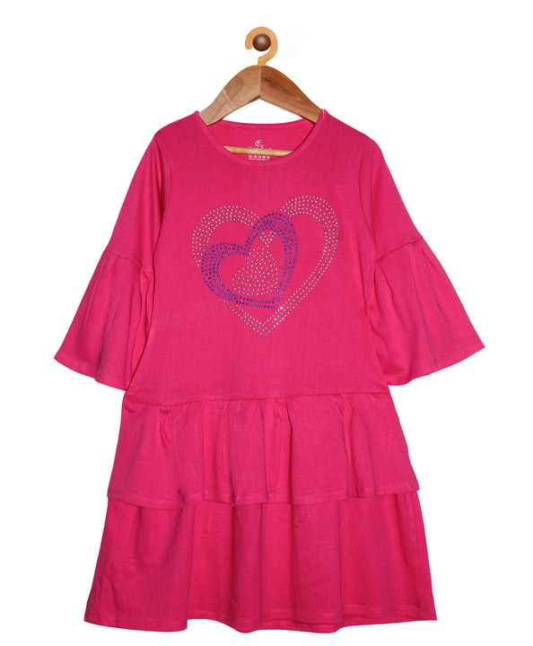 Girls Cotton Pleated Sleeves Jersey Dress with Heart